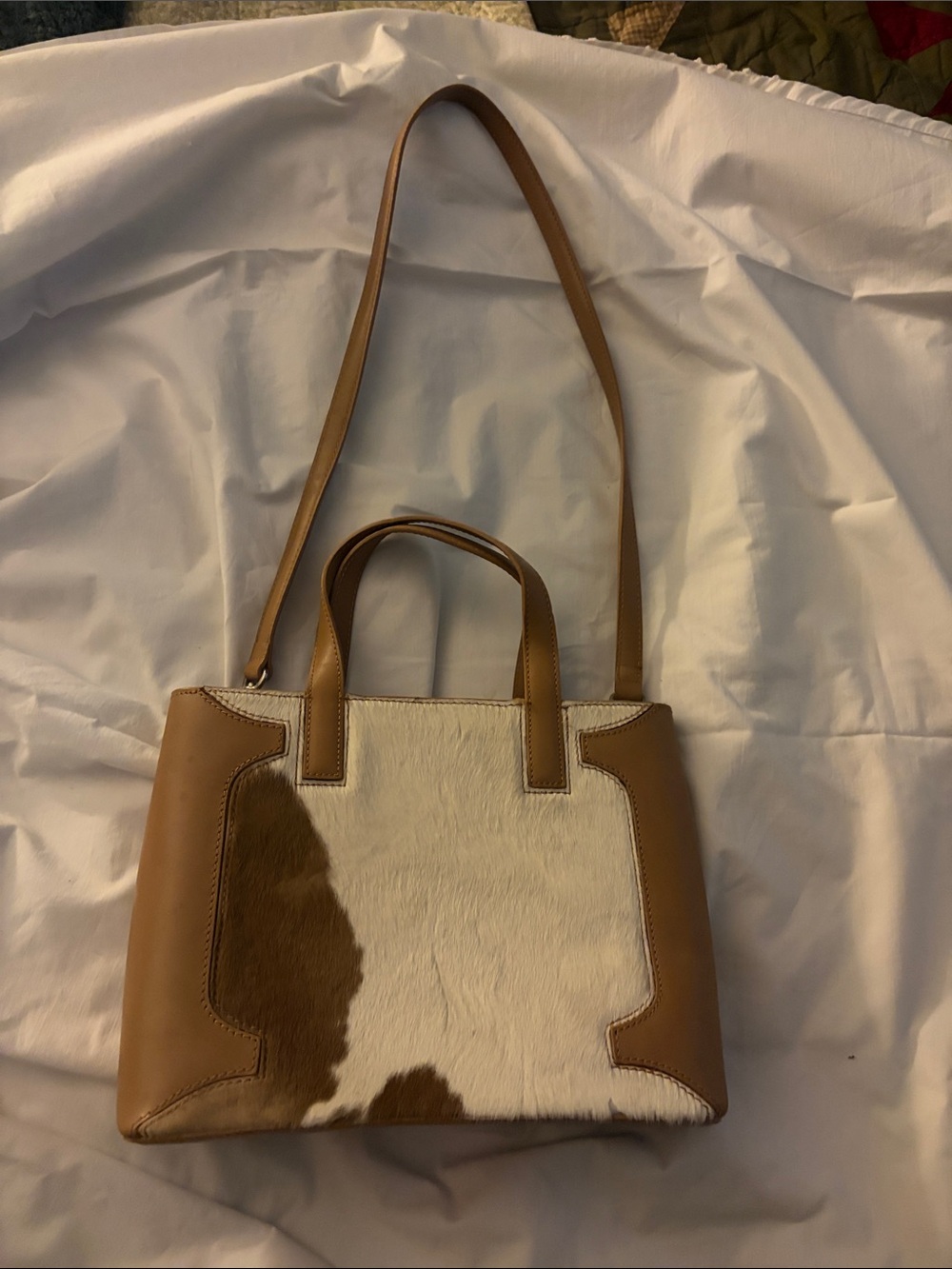 Cole Haan Tan and White Haircalf Leather Shoulder Tote